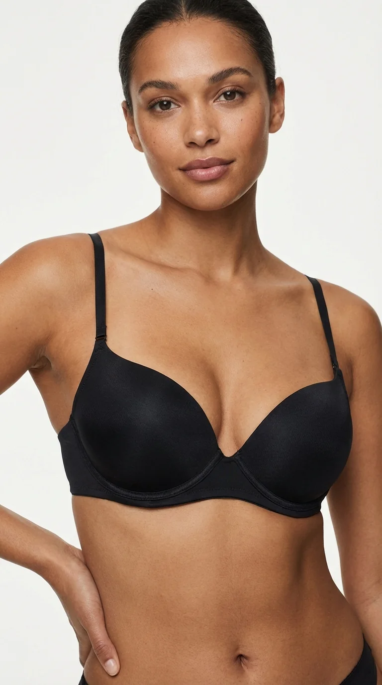 LunaIntim Parlak Siyah Sihirli Sütyen Saten Dokulu Micro Cup Push-Up - Saten Dokulu Detay